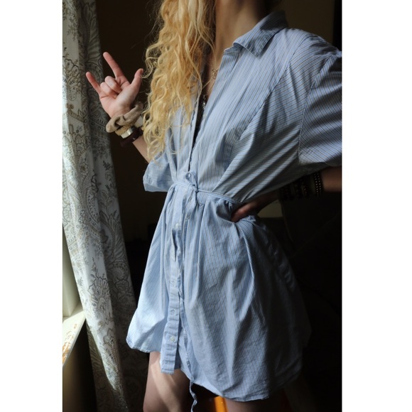 Motherhood Maternity Tops - Motherhood Stripe Tie Waist Long Shirt Dress